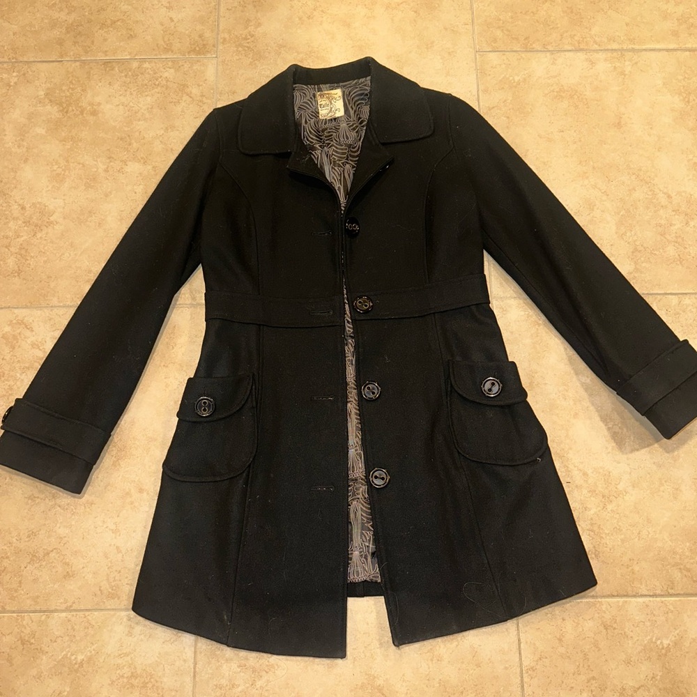 Tulle Black Wool/Viscose Coat for Women